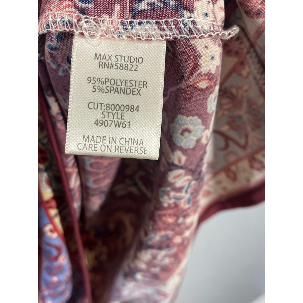 Max Studio Relaxed Fit Floral Mini Dress Sz S Burgundy Boho Casual - Picture 6 of 8